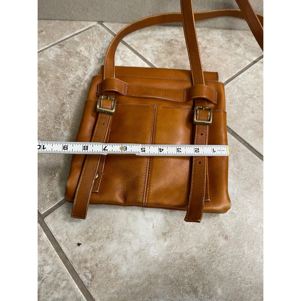 FRYE Women Tan Leather Flap Top Mini Backpack Purse Bag saddle bag VTG crossbody - Picture 7 of 13